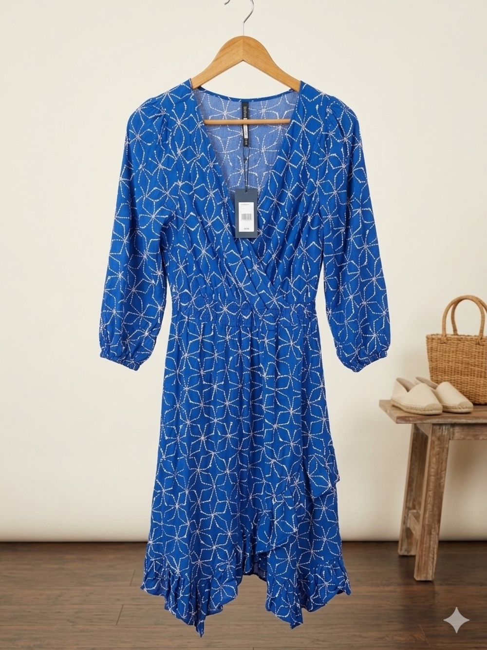 Tracy Reese Royal Blue Printed Wrap Midi Dress